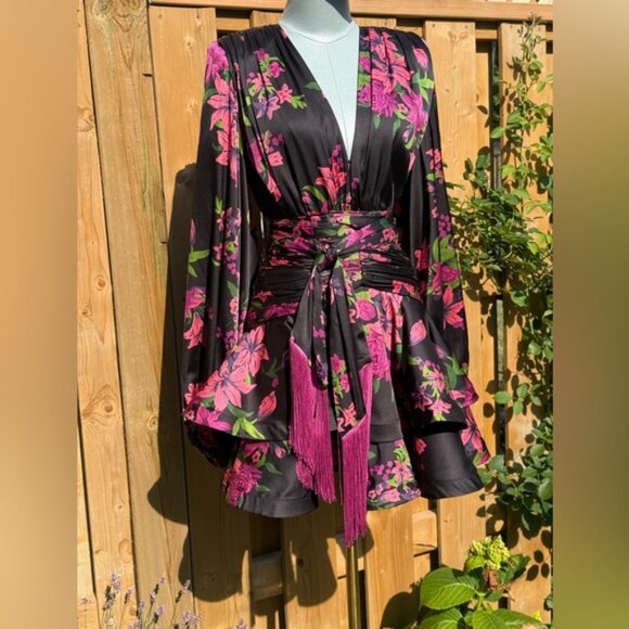 🆕 BRONX & BANCO 🧿 NWOT Bedouin Pink Lily Mini Dress, Tassel Tie, Sz XS US 2 - Picture 2 of 16